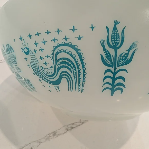 Vintage Pyrex 444 White Butterprint Amish Mixing Bowl 4Qt Blue Oven Ware USA - Picture 5 of 7